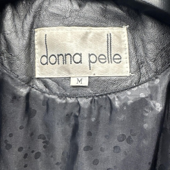 Vintage Donna Pelle‎ Leather Coat Womens Medium Black Long Trench Overcoat 90s - Picture 2 of 12